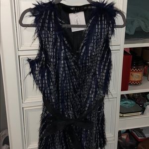 Boutique suede/faux fur vest with belt